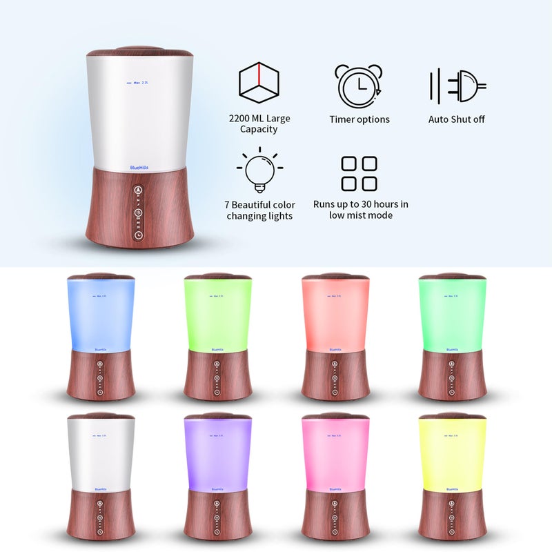 BlueHills Large 2000 ML XL Essential Oil Diffuser Aroma Humidifier 2 Liter Capacity for Big Living Room Home Baby Long Run XL Huge Coverage Area High Mist Timer Large Diffuser Dark Wood Grain 2L S3 - Image 5